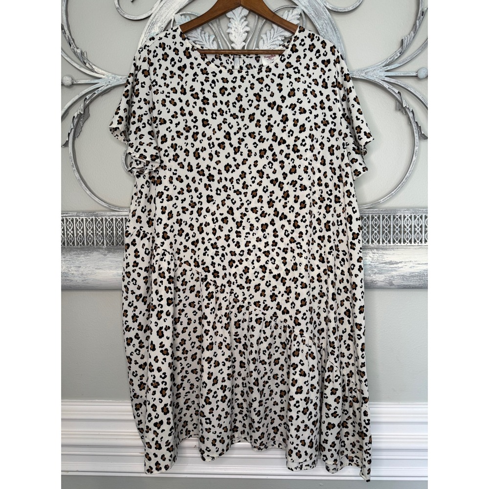Hayden Los Angeles Leopard Print Asymmetrical Tiered Babydoll Dress 1XL H8226W